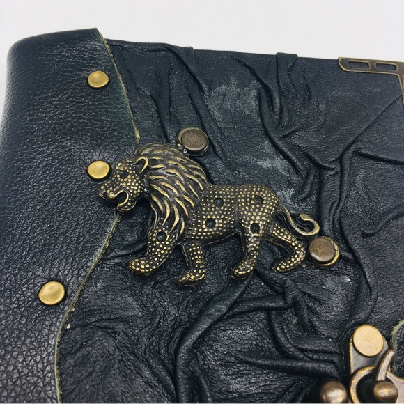 Handmade Leather Journal w/Lion and Brass Latch RARE Medieval Renaissance Design - Picture 9 of 9